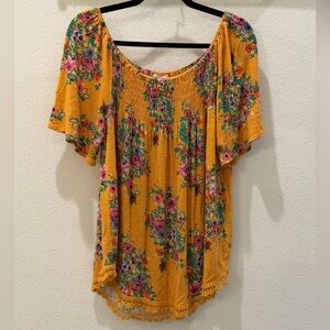 Eyeshadow Mustard Yellow Floral Women’s Blouse XL